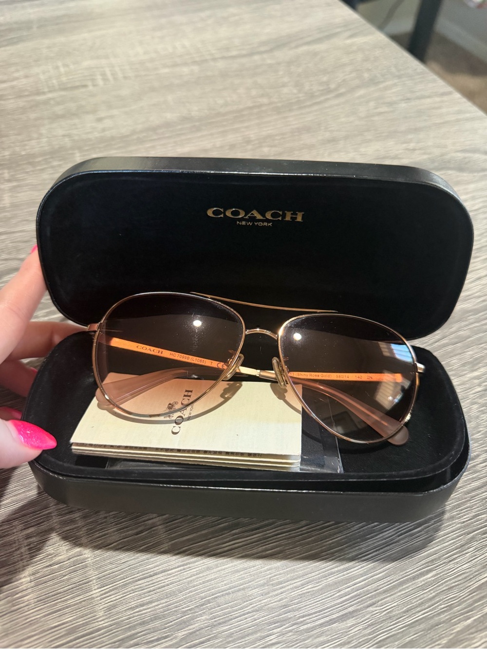 Coach Rose Gold Aviator Sunglasses with Pink Gradient Lenses - Picture 4 of 13